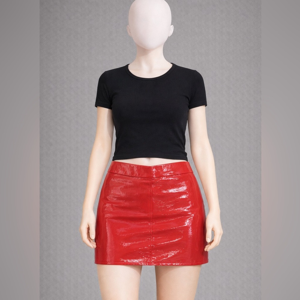 Missguided + Glossy Red Mini Skirt